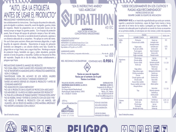 Foto mostrando una etiqueta de plaguicida