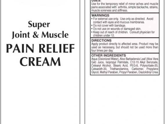 Photo of the label of pain relief cream