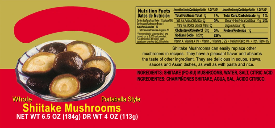 Photo of the label of canned mushrooms