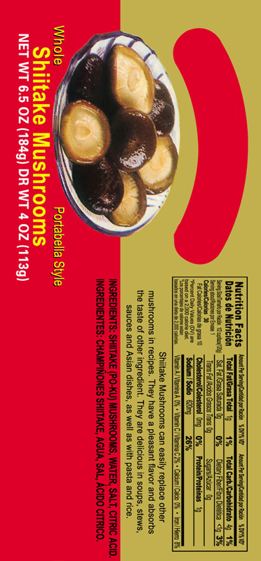 Photo of the label of canned mushrooms