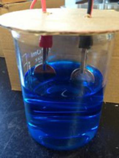 Figure 3. Electrodes immersed in the electrolyte solution.
